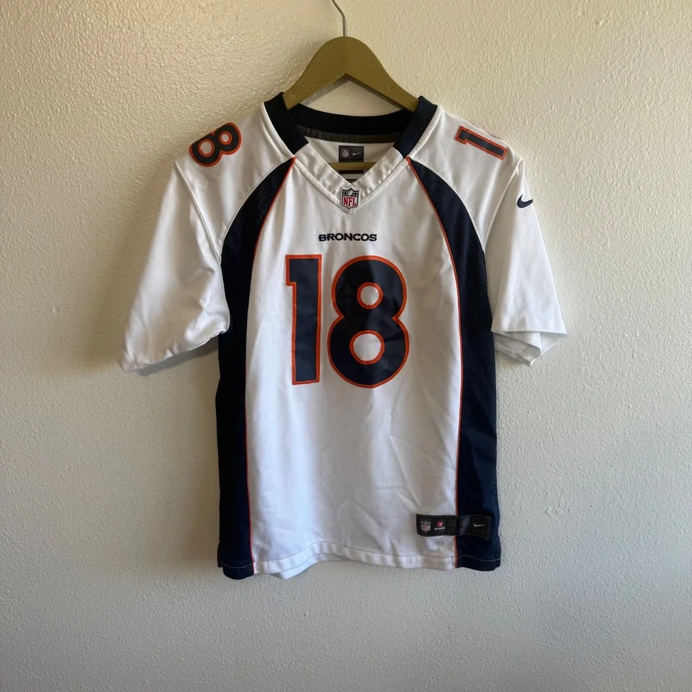 NFL On Field Size Large Manning #18 Broncos Jersey White Navy Sporty Football